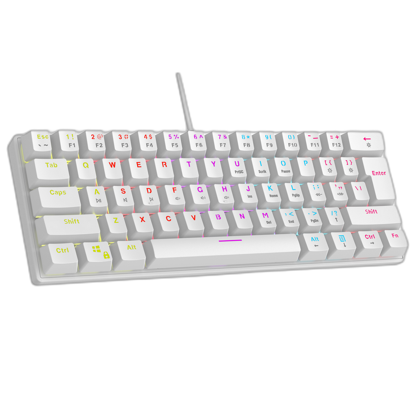 Tastatura Mecanica de Gaming Rampage PLOWER K60, cu suport pentru incheietura mainii,Layout US INTL, Switch blue, Alb