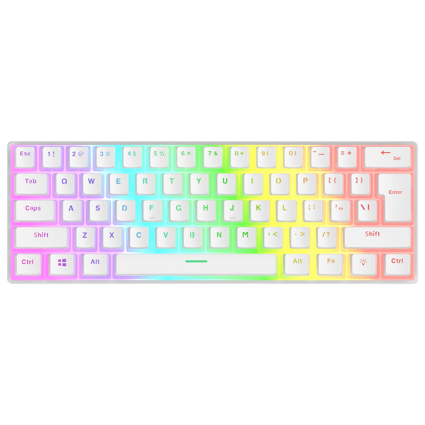 Tastatura Mecanica de Gaming Rampage RADIANT K11, Red Switches, 61 Taste, Iluminare RGB, Full Keys Anti-Ghosting, Pudding Keycaps, USB-C, Layout US, Alb