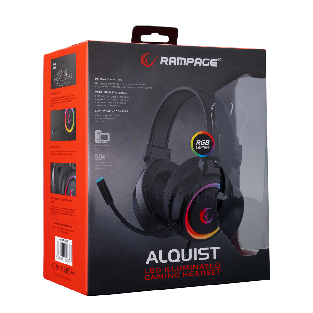 Casti Gaming Rampage SN-R10 ALQUIST, Iluminare RGB, 3.5 mm Jack&USB, Negru
