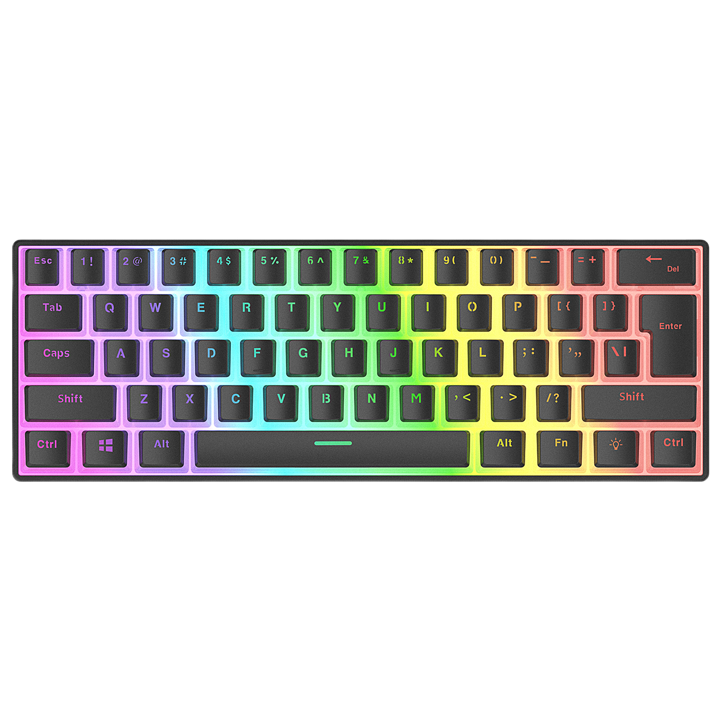 Tastatura Mecanica de Gaming Rampage RADIANT K11, Red Switches, 61 Taste, Iluminare RGB, Full Keys Anti-Ghosting, Pudding Keycaps, USB-C, Layout US, Negru