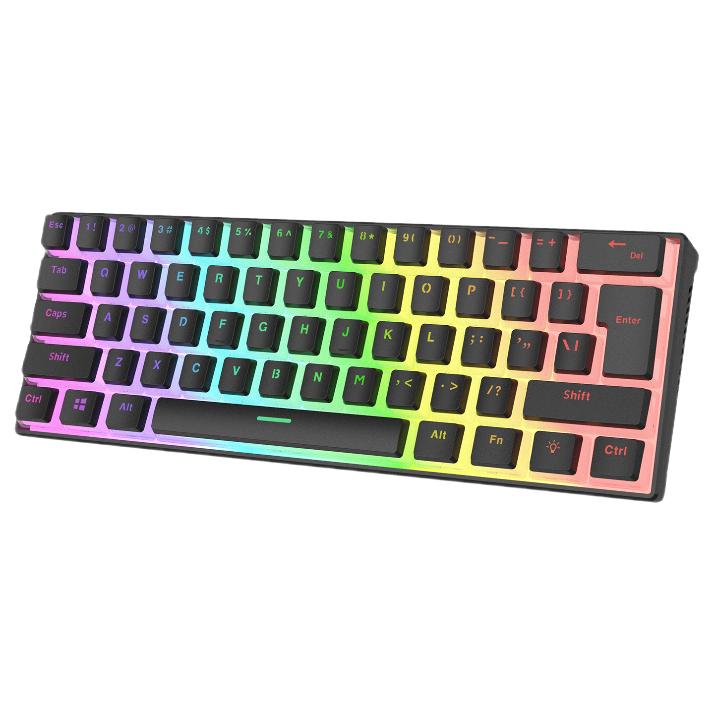 Tastatura Mecanica de Gaming Rampage RADIANT K11, Red Switches, 61 Taste, Iluminare RGB, Full Keys Anti-Ghosting, Pudding Keycaps, USB-C, Layout US, Negru