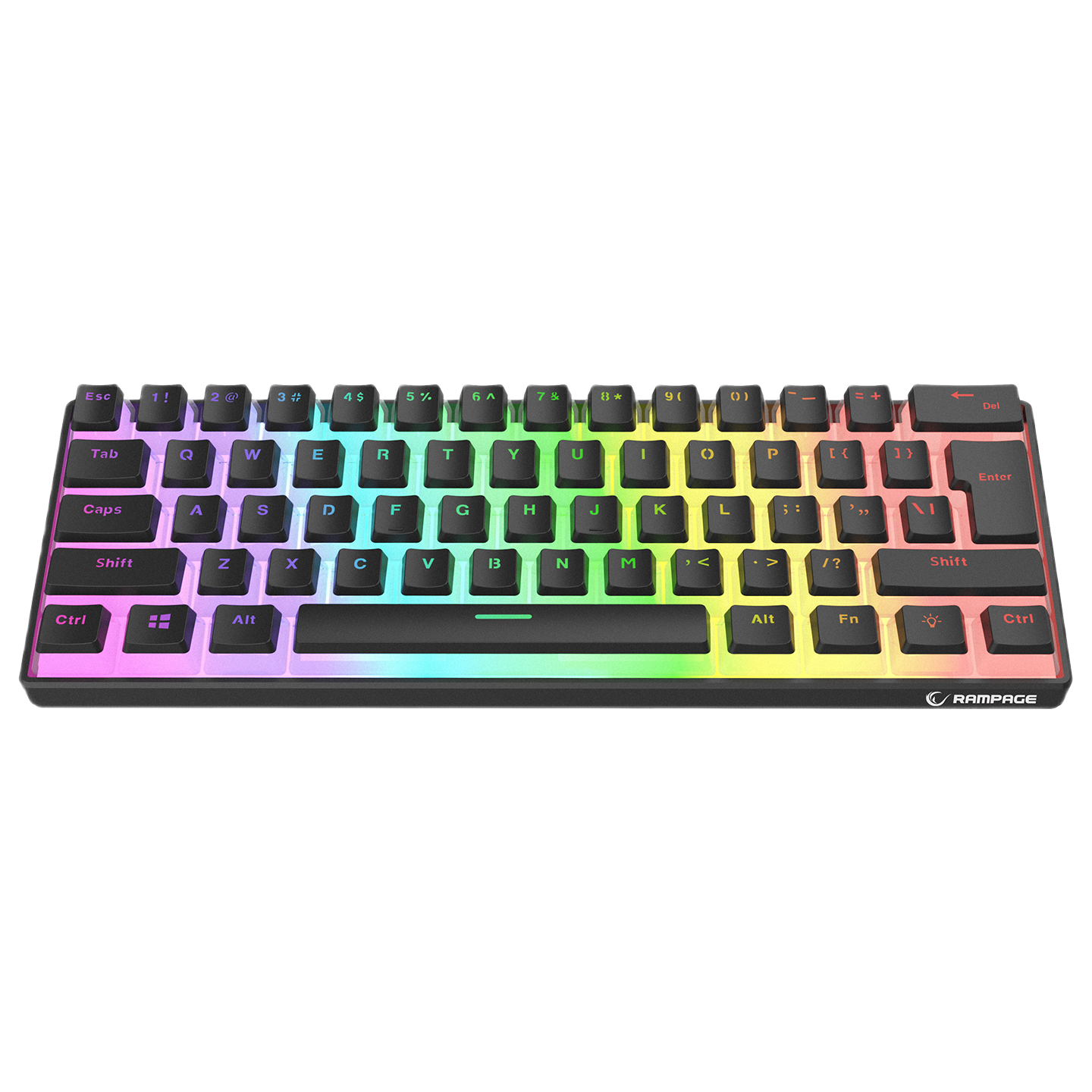 Tastatura Mecanica de Gaming Rampage RADIANT K11, Red Switches, 61 Taste, Iluminare RGB, Full Keys Anti-Ghosting, Pudding Keycaps, USB-C, Layout US, Negru