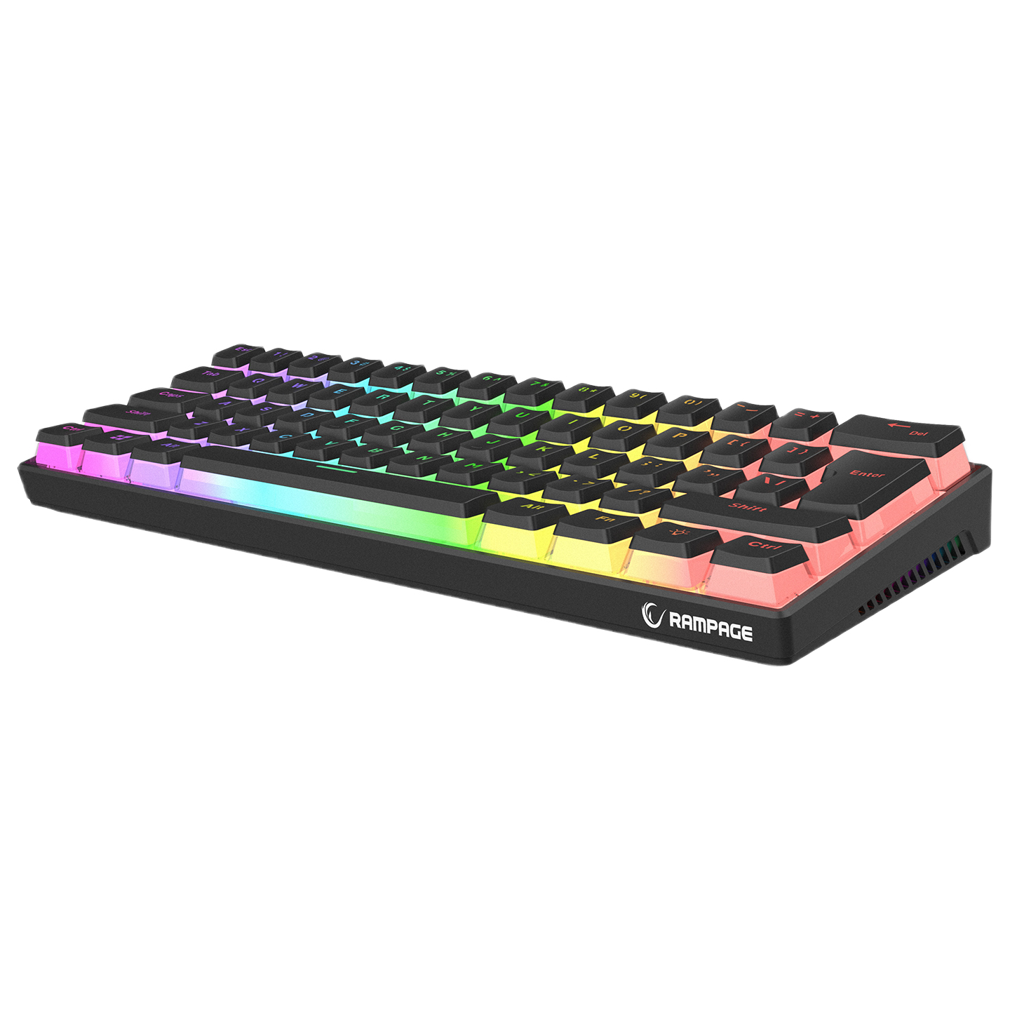 Tastatura Mecanica de Gaming Rampage RADIANT K11, Red Switches, 61 Taste, Iluminare RGB, Full Keys Anti-Ghosting, Pudding Keycaps, USB-C, Layout US, Negru