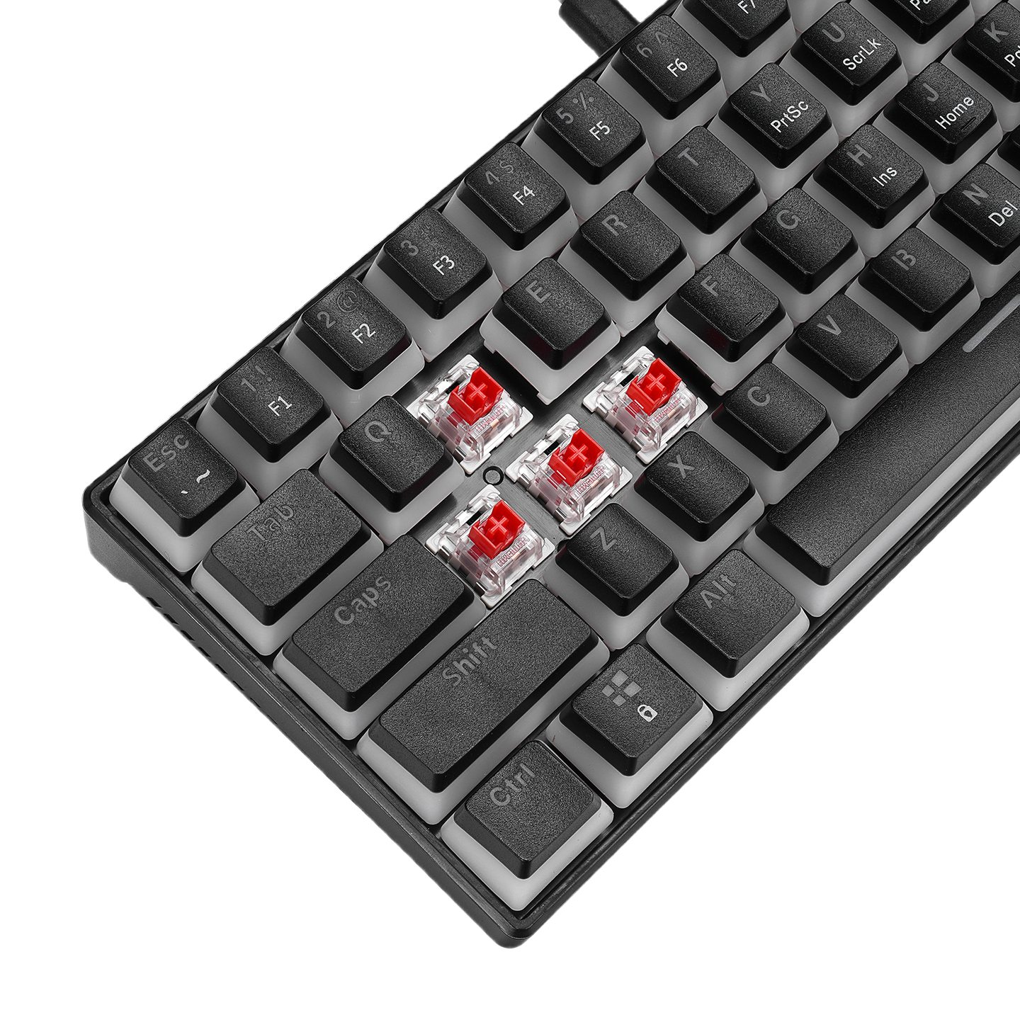 Tastatura Mecanica de Gaming Rampage RADIANT K11, Red Switches, 61 Taste, Iluminare RGB, Full Keys Anti-Ghosting, Pudding Keycaps, USB-C, Layout US, Negru