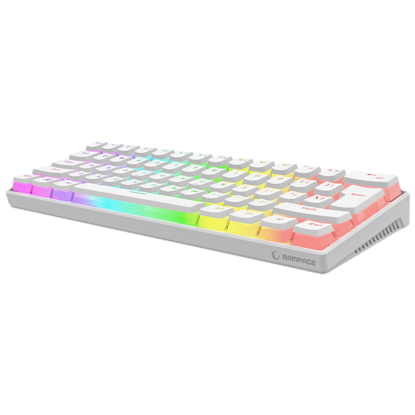 Tastatura Mecanica de Gaming Rampage RADIANT K11, Red Switches, 61 Taste, Iluminare RGB, Full Keys Anti-Ghosting, Pudding Keycaps, USB-C, Layout US, Alb