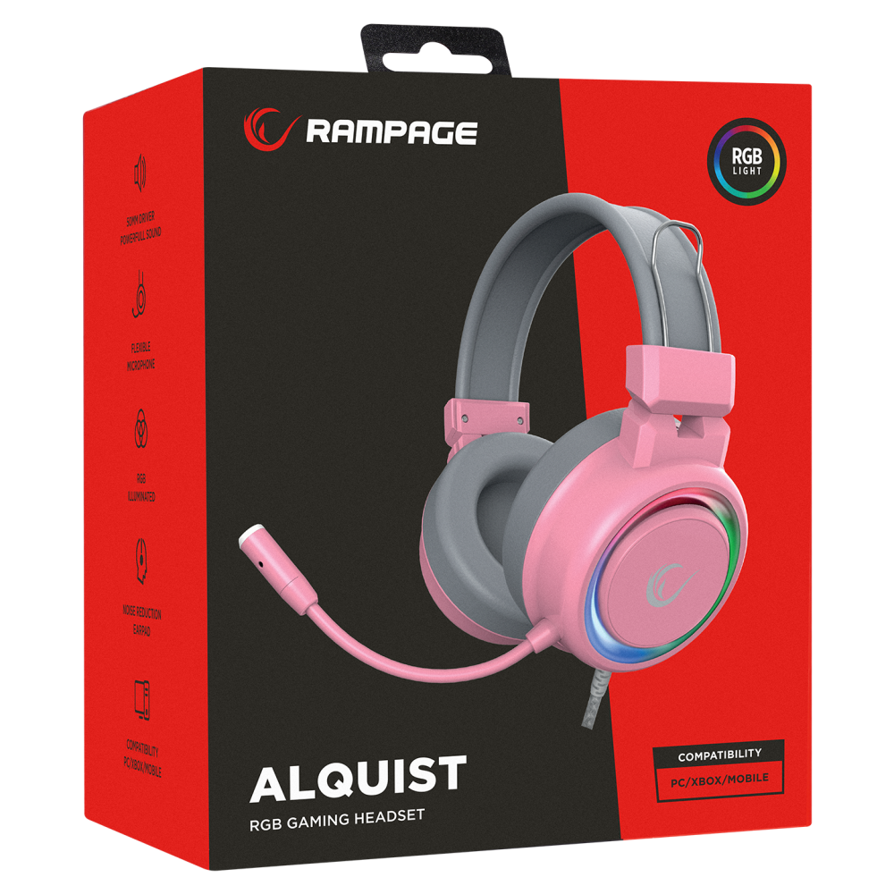 Casti Gaming Rampage SN-R10 ALQUIST, Iluminare RGB, 3.5 mm Jack&USB, Roz