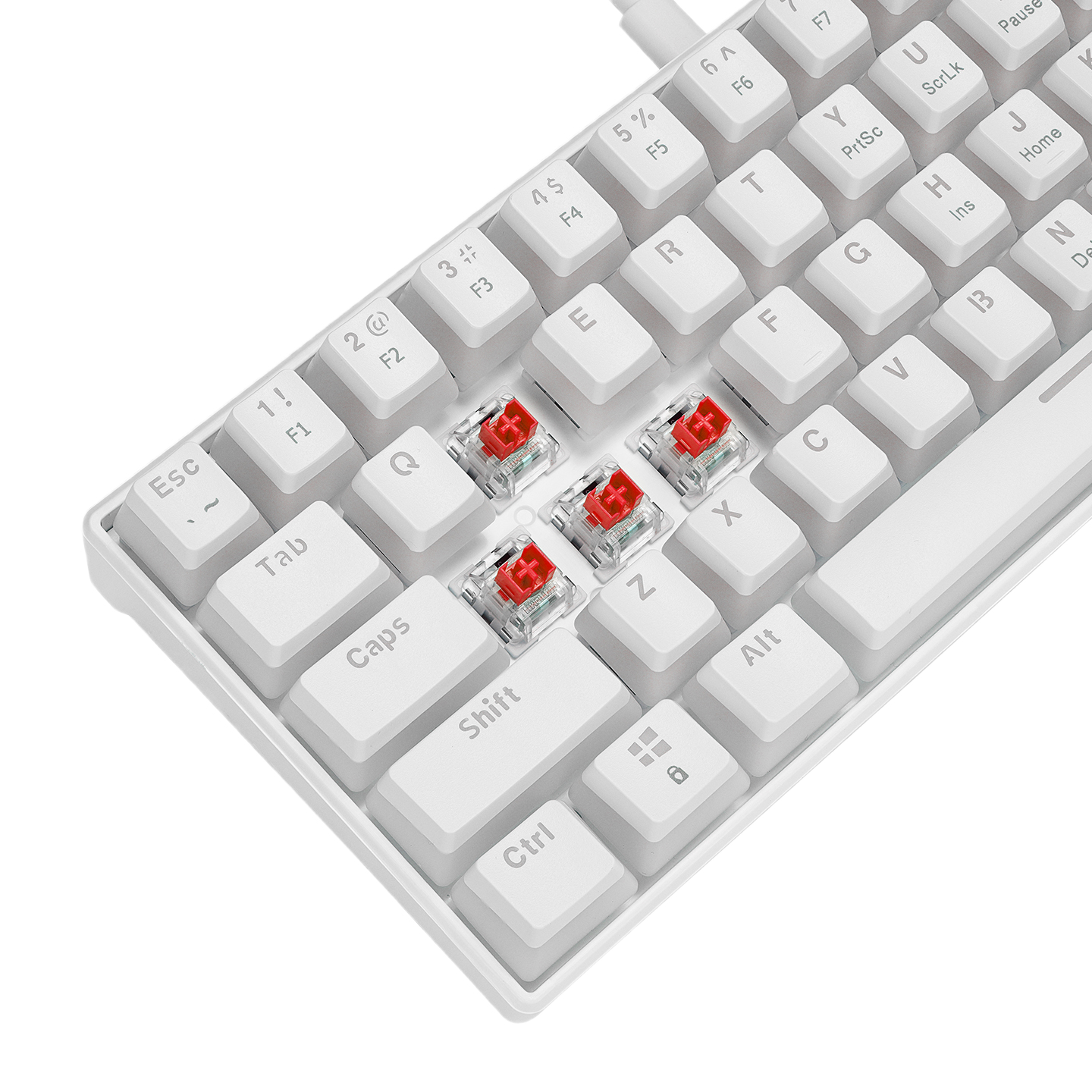 Tastatura Mecanica de Gaming Rampage RADIANT K11, Red Switches, 61 Taste, Iluminare RGB, Full Keys Anti-Ghosting, Pudding Keycaps, USB-C, Layout US, Alb