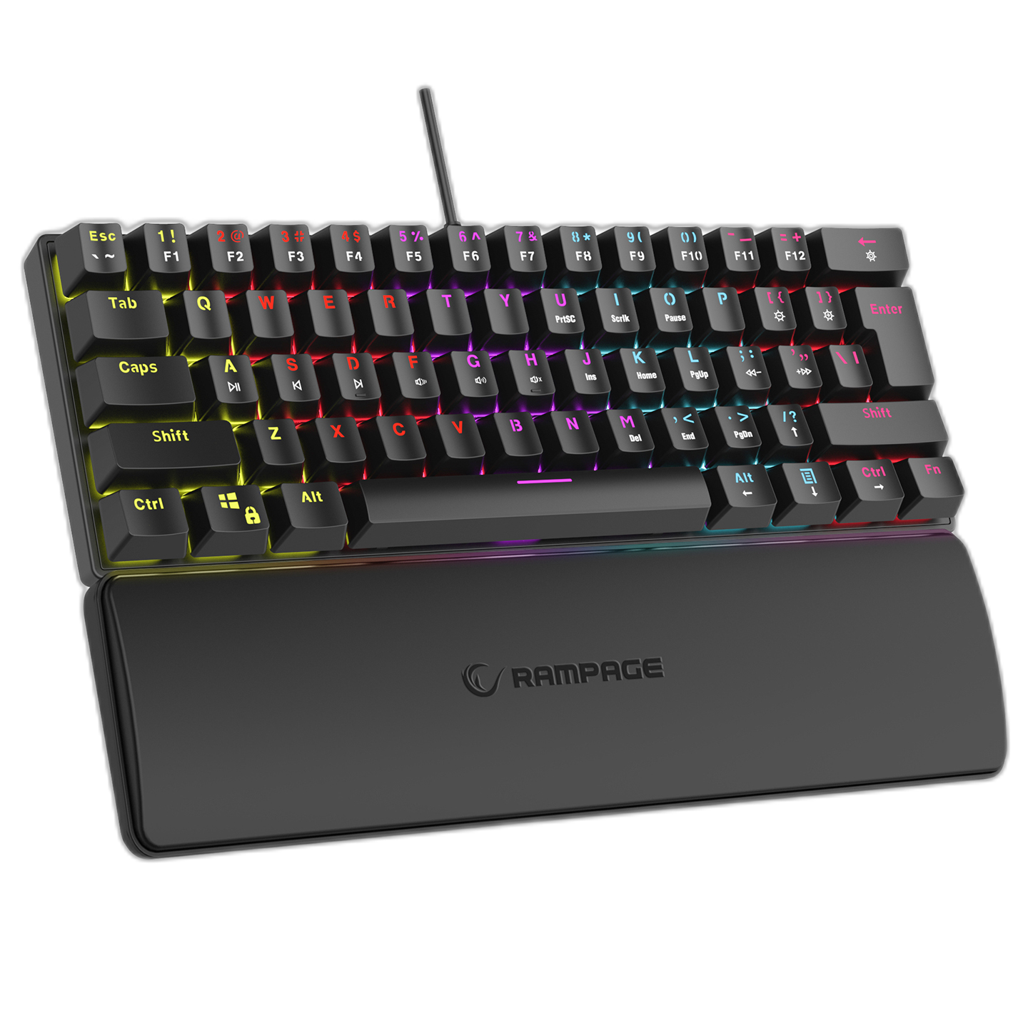 Tastatura Mecanica de Gaming Rampage PLOWER K60, cu suport pentru incheietura mainii,Layout US INTL, Switch blue, Negru