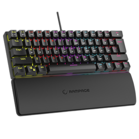 Tastatura Mecanica de Gaming Rampage PLOWER K60, cu suport pentru incheietura mainii,Layout US INTL, Switch blue, Negru