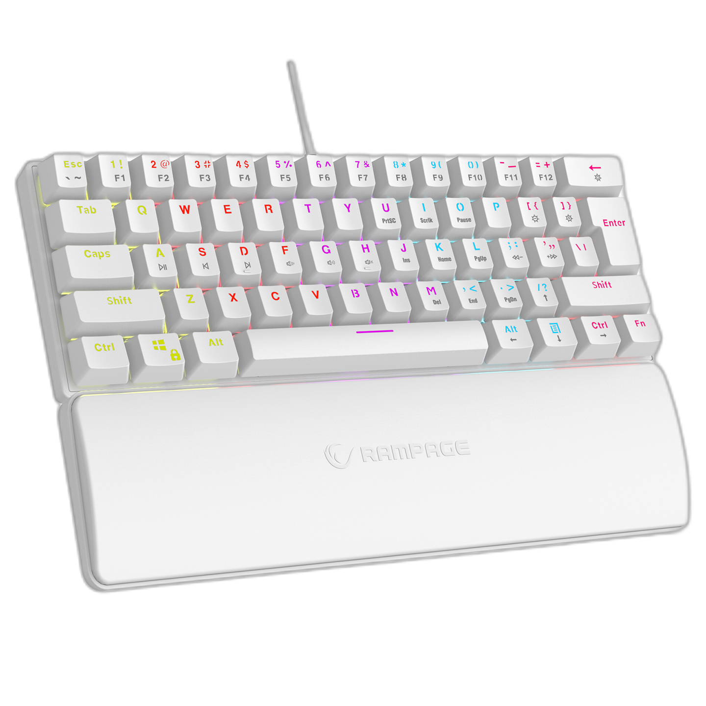 Tastatura Mecanica de Gaming Rampage PLOWER K60, cu suport pentru incheietura mainii,Layout US INTL, Switch blue, Alb