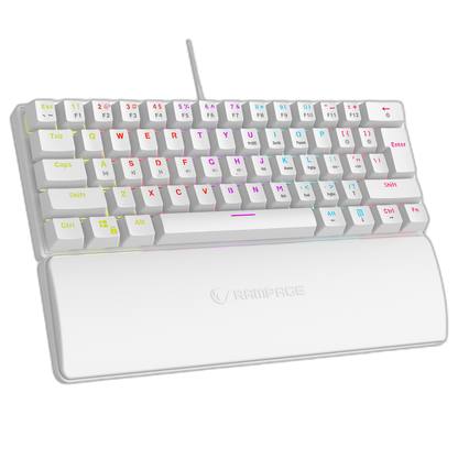 Tastatura Mecanica de Gaming Rampage PLOWER K60, cu suport pentru incheietura mainii,Layout US INTL, Switch blue, Alb