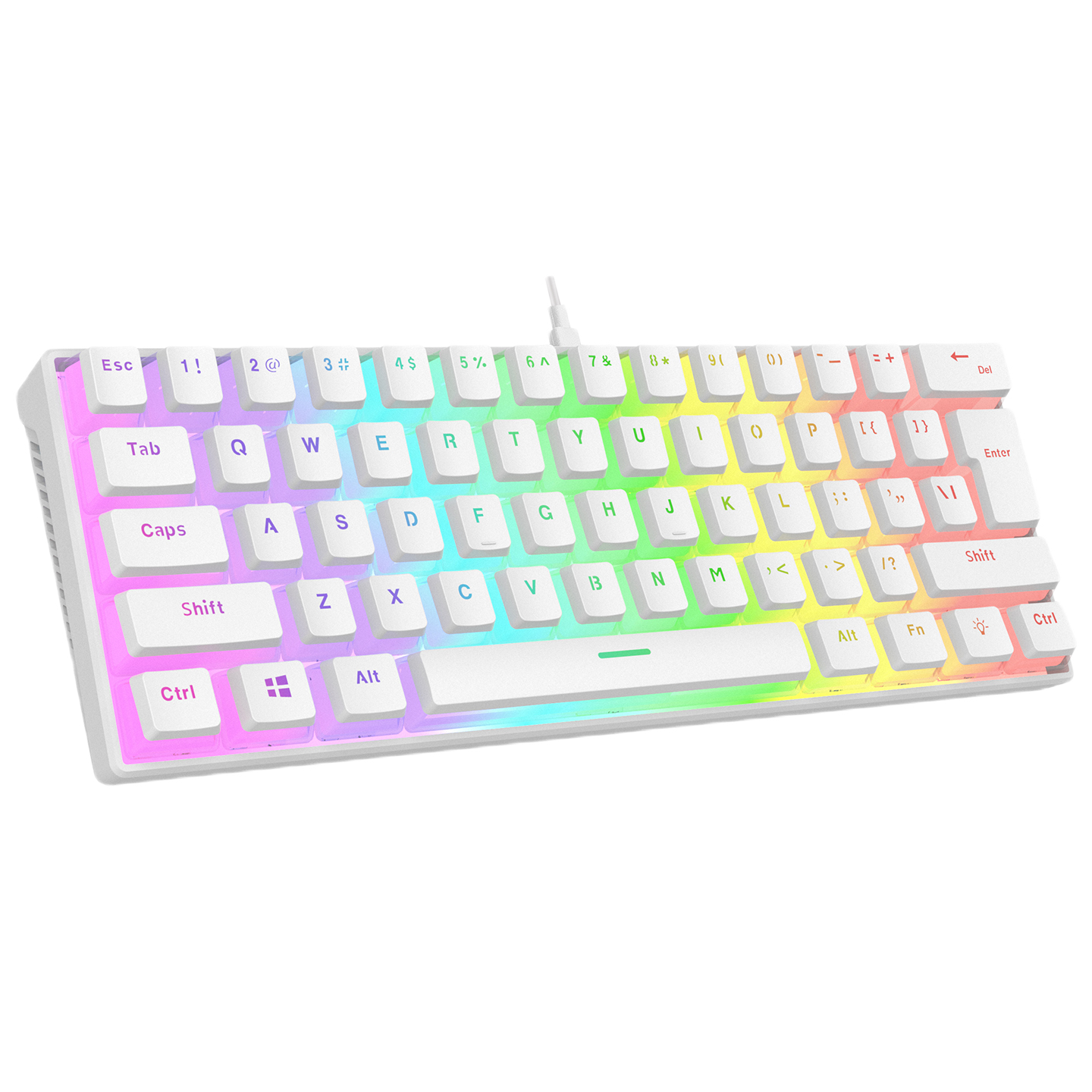 Tastatura Mecanica de Gaming Rampage RADIANT K11, Red Switches, 61 Taste, Iluminare RGB, Full Keys Anti-Ghosting, Pudding Keycaps, USB-C, Layout US, Alb