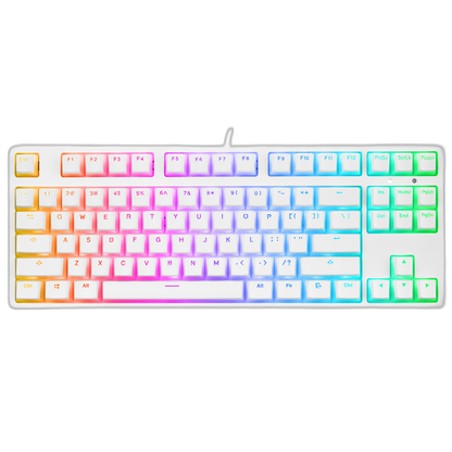 Tastatura Mecanica de Gaming Rampage KB-R136 GHOST, Pudding Keycaps, 18 moduri iluminare RGB, Red Switches, 87 Taste, Programabil, 1000Hz, Anti-Ghosting, USB-C, Layout US, Alb