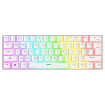 Tastatura Mecanica de Gaming Rampage RADIANT K11, Red Switches, 61 Taste, Iluminare RGB, Full Keys Anti-Ghosting, Pudding Keycaps, USB-C, Layout US, Alb