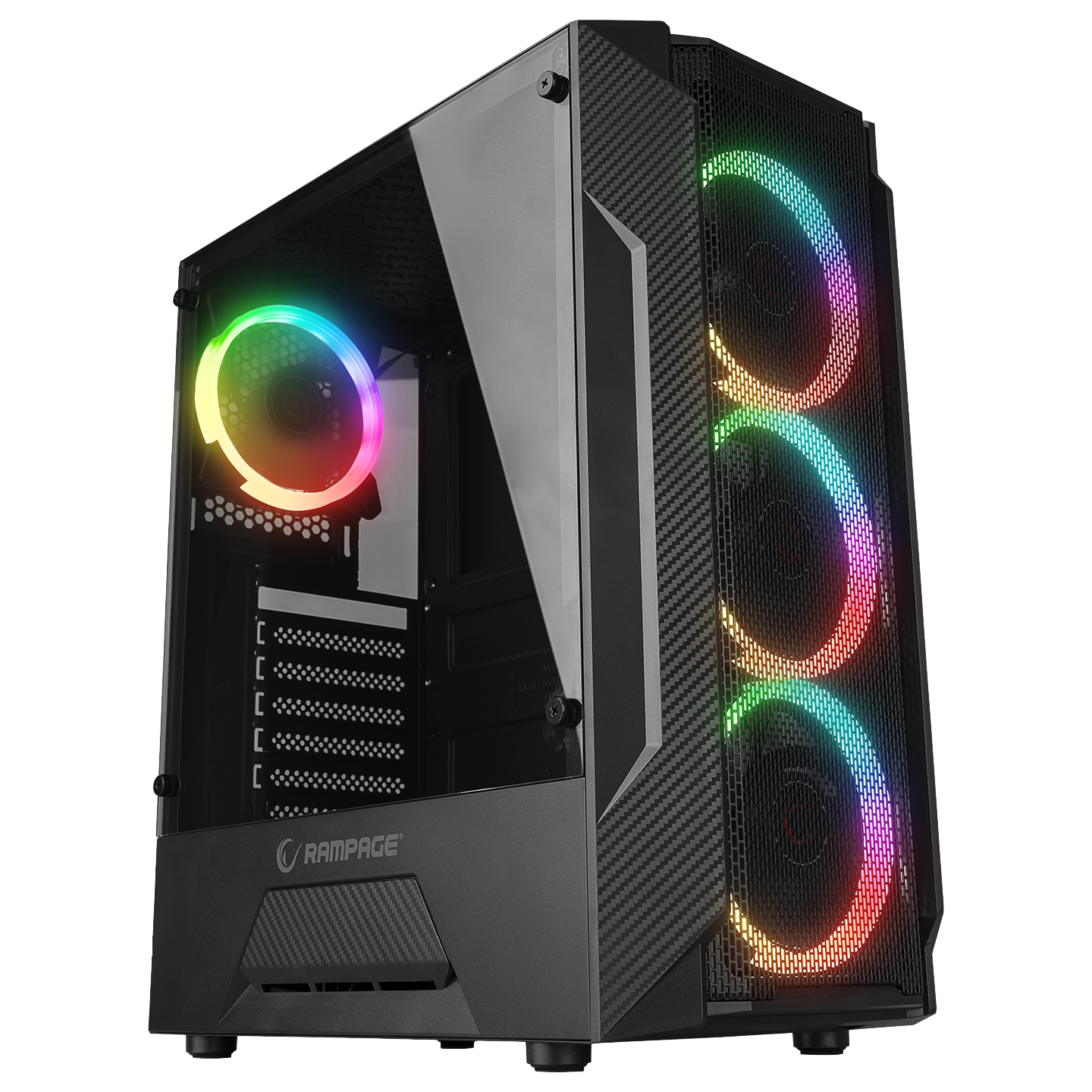 Carcasa Rampage FUSION, Sursa 650W, 80 PLUS BRONZE, Mid-Tower, Iluminare LED Rainbow, Tempered Glass, ATX, Negru