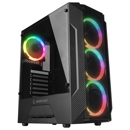 Carcasa Rampage FUSION, Sursa 650W, 80 PLUS BRONZE, Mid-Tower, Iluminare LED Rainbow, Tempered Glass, ATX, Negru