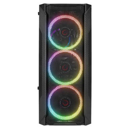 Carcasa Rampage FUSION, Sursa 650W, 80 PLUS BRONZE, Mid-Tower, Iluminare LED Rainbow, Tempered Glass, ATX, Negru