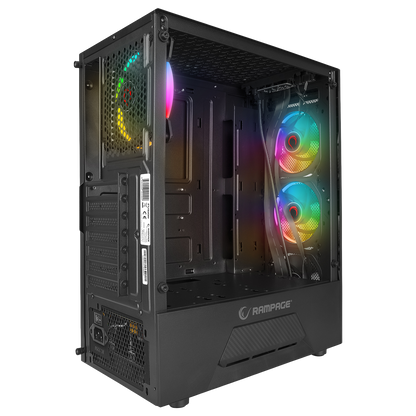 Carcasa Rampage FUSION, Sursa 650W, 80 PLUS BRONZE, Mid-Tower, Iluminare LED Rainbow, Tempered Glass, ATX, Negru