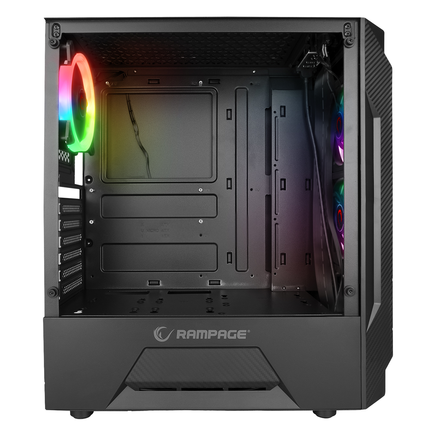 Carcasa Rampage FUSION, Sursa 650W, 80 PLUS BRONZE, Mid-Tower, Iluminare LED Rainbow, Tempered Glass, ATX, Negru