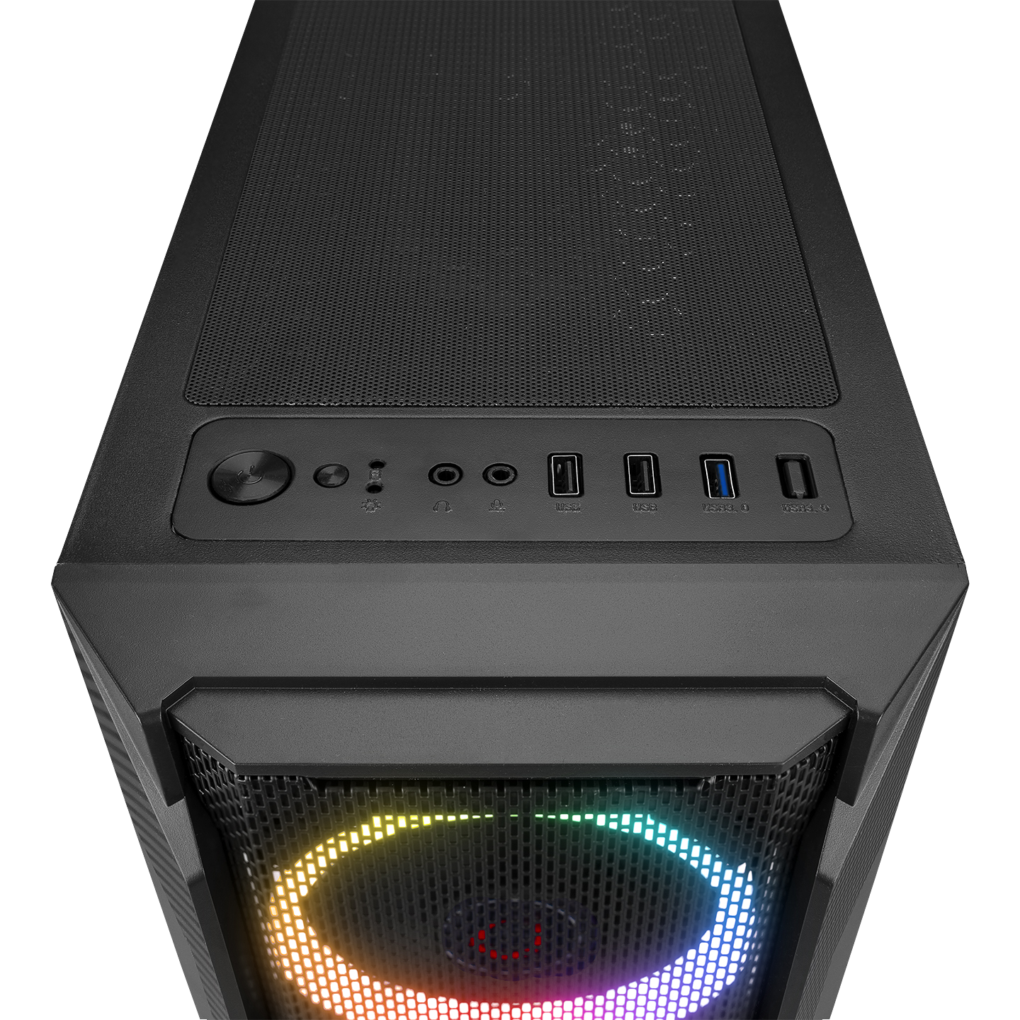 Carcasa Rampage FUSION, Sursa 650W, 80 PLUS BRONZE, Mid-Tower, Iluminare LED Rainbow, Tempered Glass, ATX, Negru