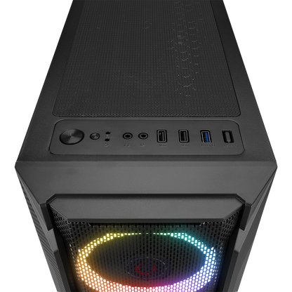 Carcasa Rampage FUSION, Sursa 650W, 80 PLUS BRONZE, Mid-Tower, Iluminare LED Rainbow, Tempered Glass, ATX, Negru