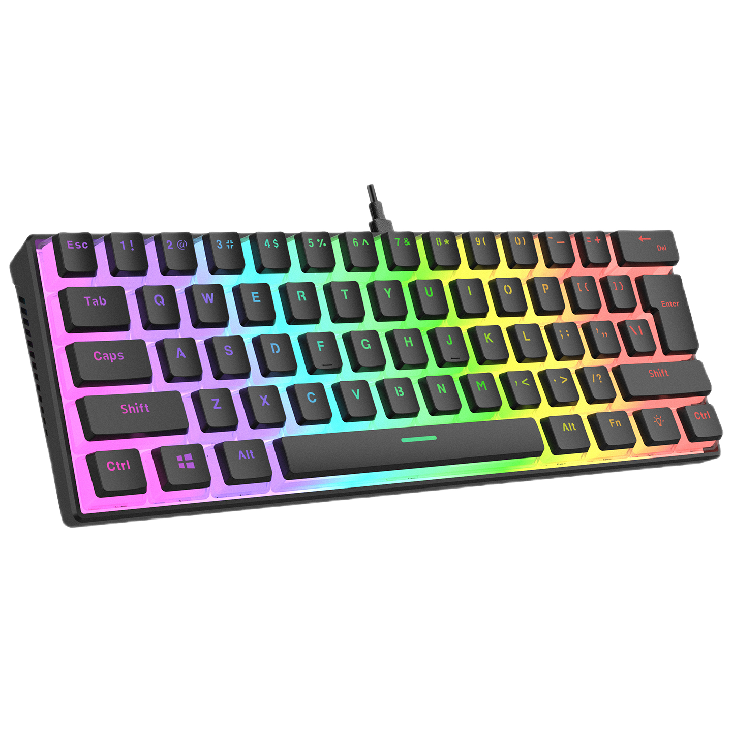 Tastatura Mecanica de Gaming Rampage RADIANT K11, Red Switches, 61 Taste, Iluminare RGB, Full Keys Anti-Ghosting, Pudding Keycaps, USB-C, Layout US, Negru