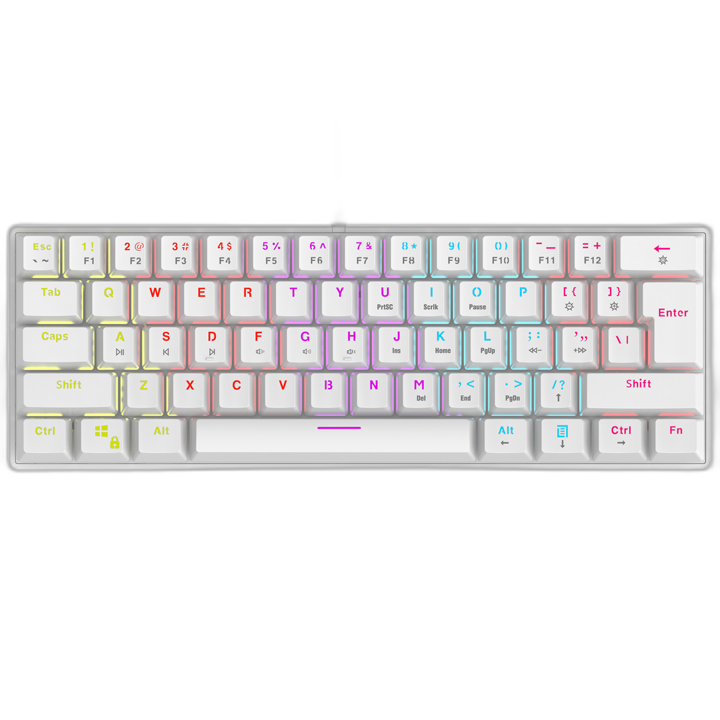 Tastatura Mecanica de Gaming Rampage PLOWER K60, cu suport pentru incheietura mainii,Layout US INTL, Switch blue, Alb