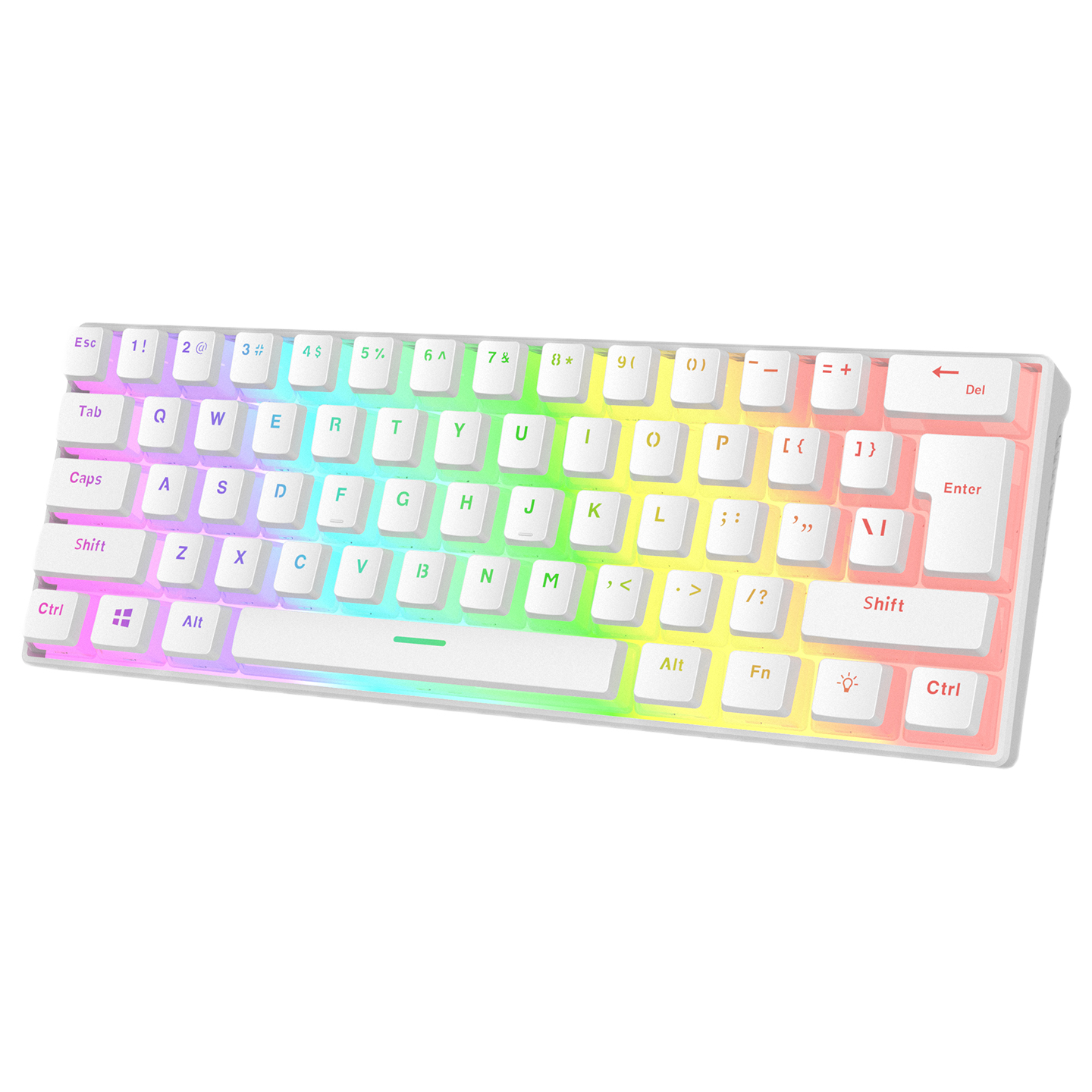 Tastatura Mecanica de Gaming Rampage RADIANT K11, Red Switches, 61 Taste, Iluminare RGB, Full Keys Anti-Ghosting, Pudding Keycaps, USB-C, Layout US, Alb