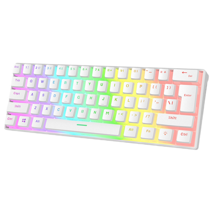 Tastatura Mecanica de Gaming Rampage RADIANT K11, Red Switches, 61 Taste, Iluminare RGB, Full Keys Anti-Ghosting, Pudding Keycaps, USB-C, Layout US, Alb