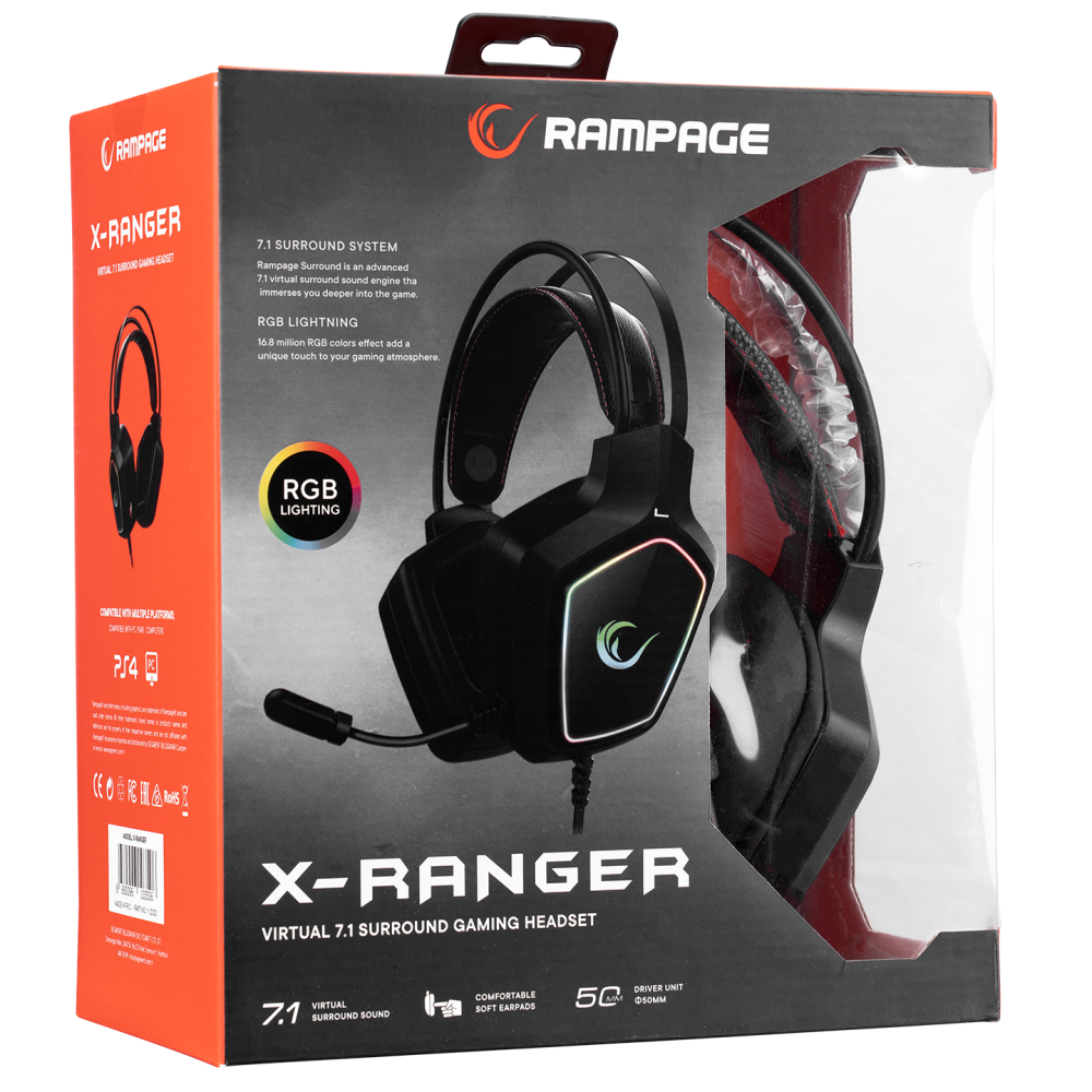 Casti Gaming Rampage X-RANGER, PC&PS4, Virtual 7.1 surround, Iluminare RGB, USB, Negru