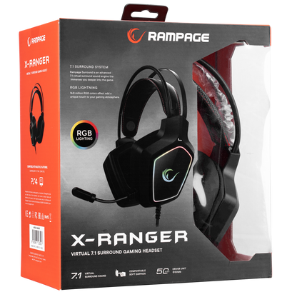 Casti Gaming Rampage X-RANGER, PC&PS4, Virtual 7.1 surround, Iluminare RGB, USB, Negru