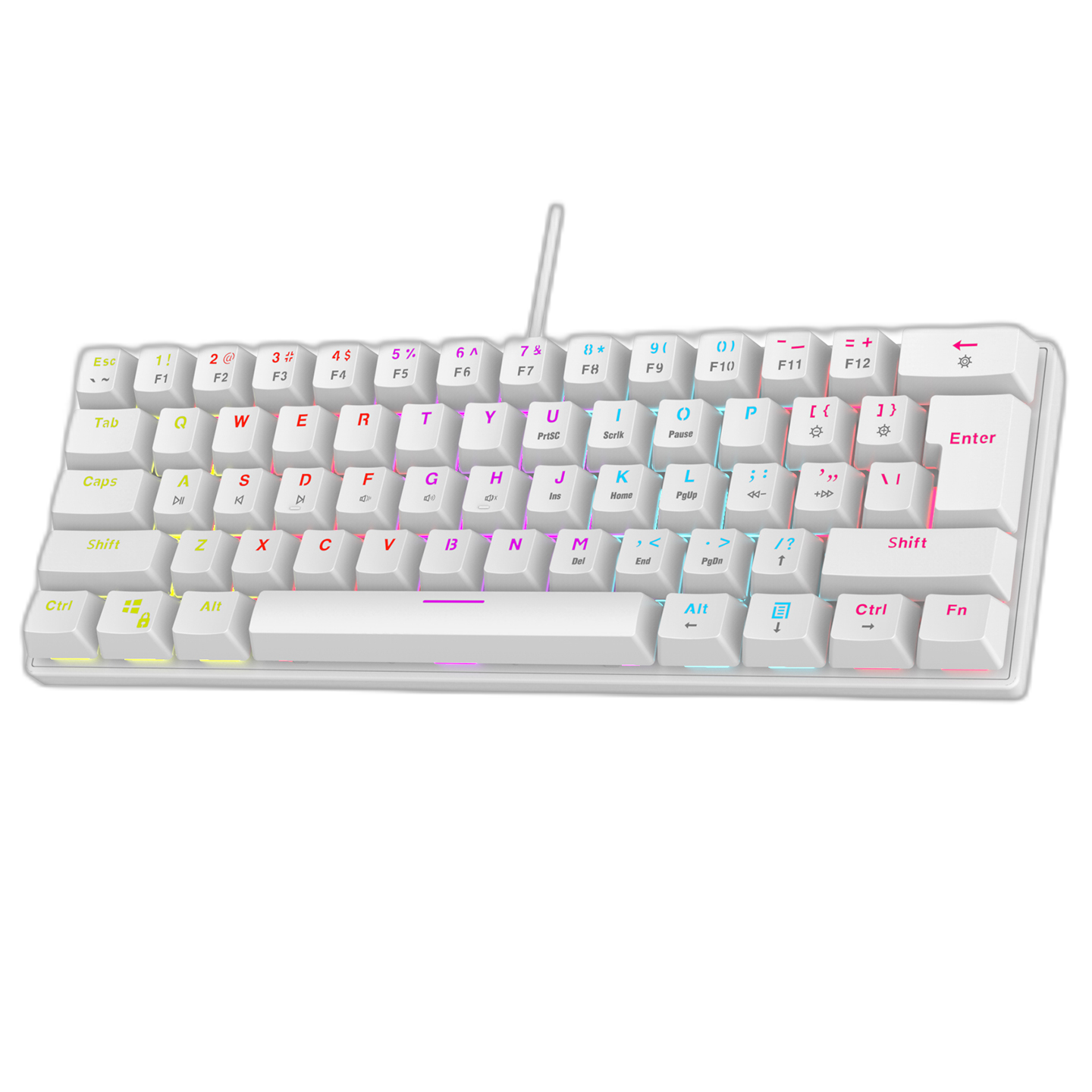 Tastatura Mecanica de Gaming Rampage PLOWER K60, cu suport pentru incheietura mainii,Layout US INTL, Switch blue, Alb