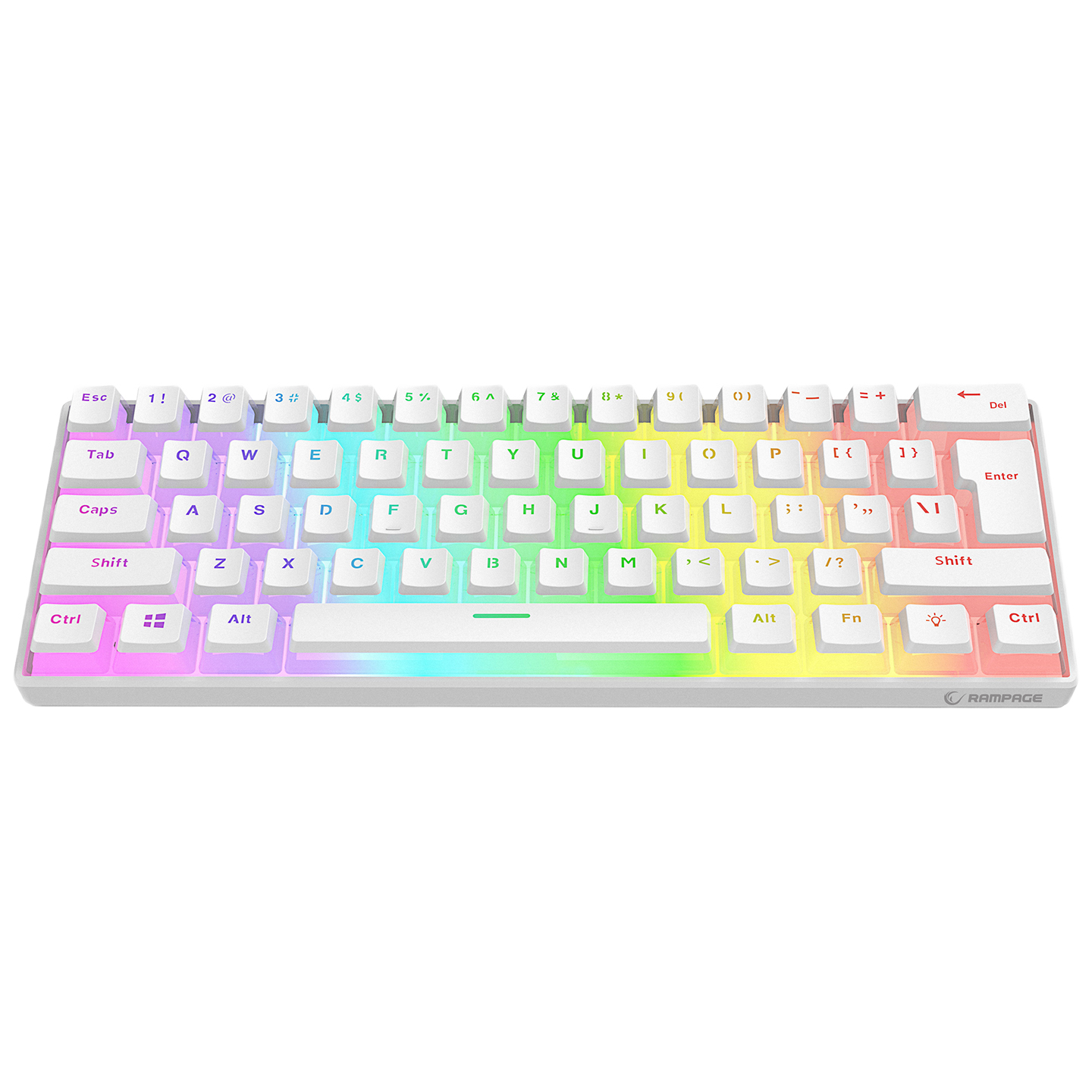 Tastatura Mecanica de Gaming Rampage RADIANT K11, Red Switches, 61 Taste, Iluminare RGB, Full Keys Anti-Ghosting, Pudding Keycaps, USB-C, Layout US, Alb