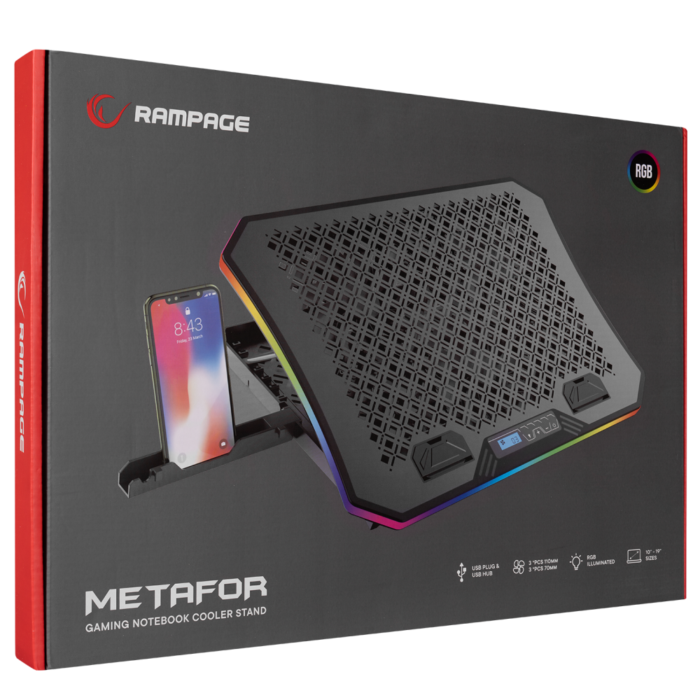 Cooler Laptop AD-RC34 METAFOR, 6 ventilatoare, Iluminare RGB,10-19, Negru