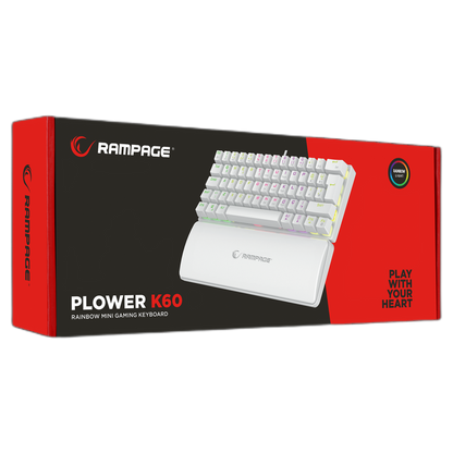 Tastatura Mecanica de Gaming Rampage PLOWER K60, cu suport pentru incheietura mainii,Layout US INTL, Switch blue, Alb