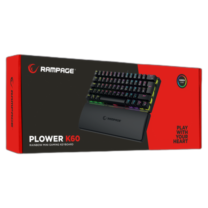 Tastatura Mecanica de Gaming Rampage PLOWER K60, cu suport pentru incheietura mainii,Layout US INTL, Switch blue, Negru