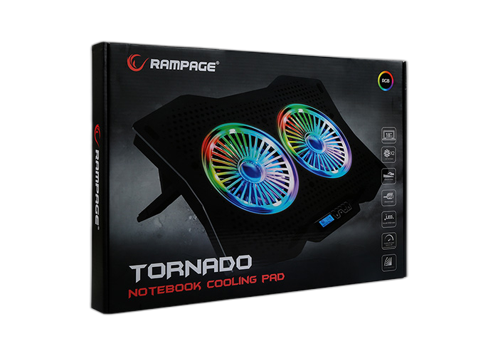 Cooler Laptop AD-RC9 TORNADO, 2 ventilatoare, Iluminare RGB,10-18, Negru