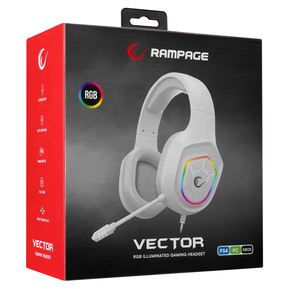 Casti Gaming Rampage RM-K90 VECTOR, Iluminare RGB, 3.5 mm Jack&USB, Alb