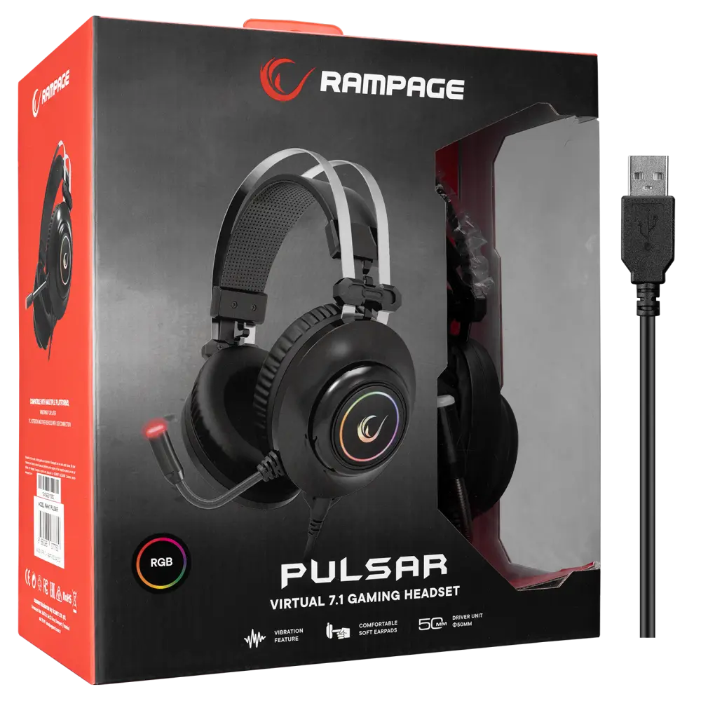 Casti Gaming Rampage RM-K1 PULSAR, Virtual 7.1 surround, Iluminare RGB, USB, Negru - Rampage Gaming RomâniaCasti Gaming Rampage RM-K1 PULSAR, Virtual 7.1 surround, Iluminare RGB, USB, Negru- Rampage Gaming