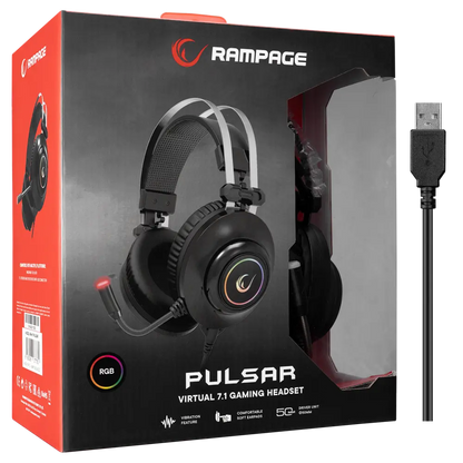 Casti Gaming Rampage RM-K1 PULSAR, Virtual 7.1 surround, Iluminare RGB, USB, Negru - Rampage Gaming RomâniaCasti Gaming Rampage RM-K1 PULSAR, Virtual 7.1 surround, Iluminare RGB, USB, Negru- Rampage Gaming