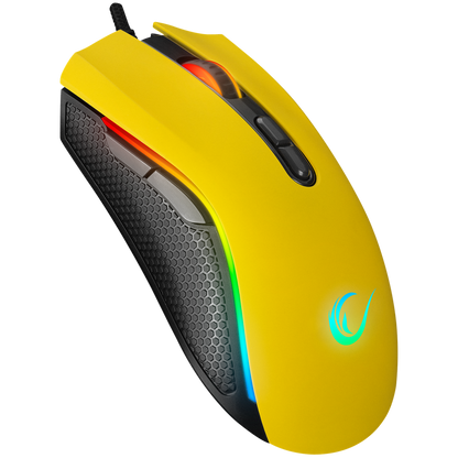 Mouse gaming Rampage SMX-R44, Iluminare RGB, 6400 DPI, 7 Butoane, Programabil, Galben