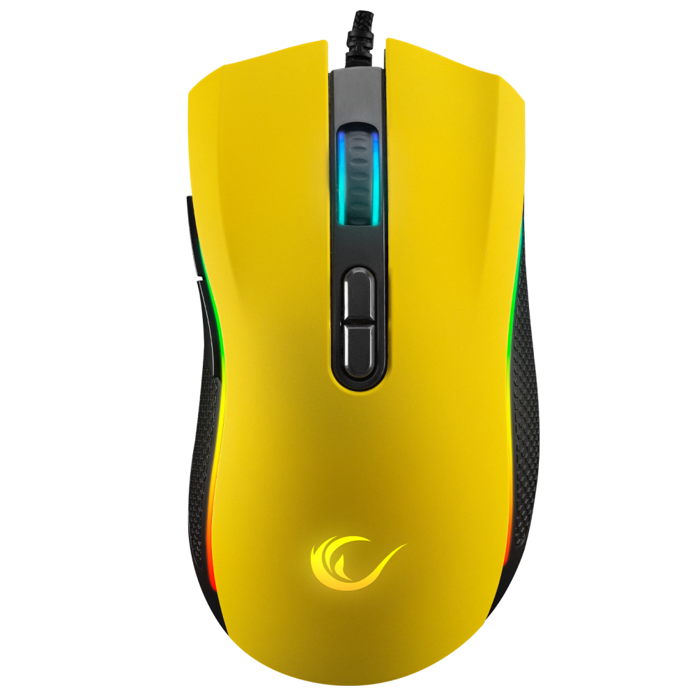 Mouse gaming Rampage SMX-R44, Iluminare RGB, 6400 DPI, 7 Butoane, Programabil, Galben