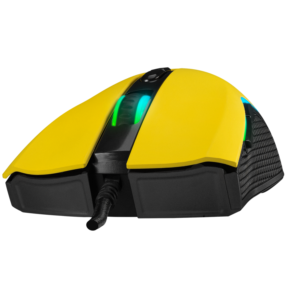 Mouse gaming Rampage SMX-R44, Iluminare RGB, 6400 DPI, 7 Butoane, Programabil, Galben