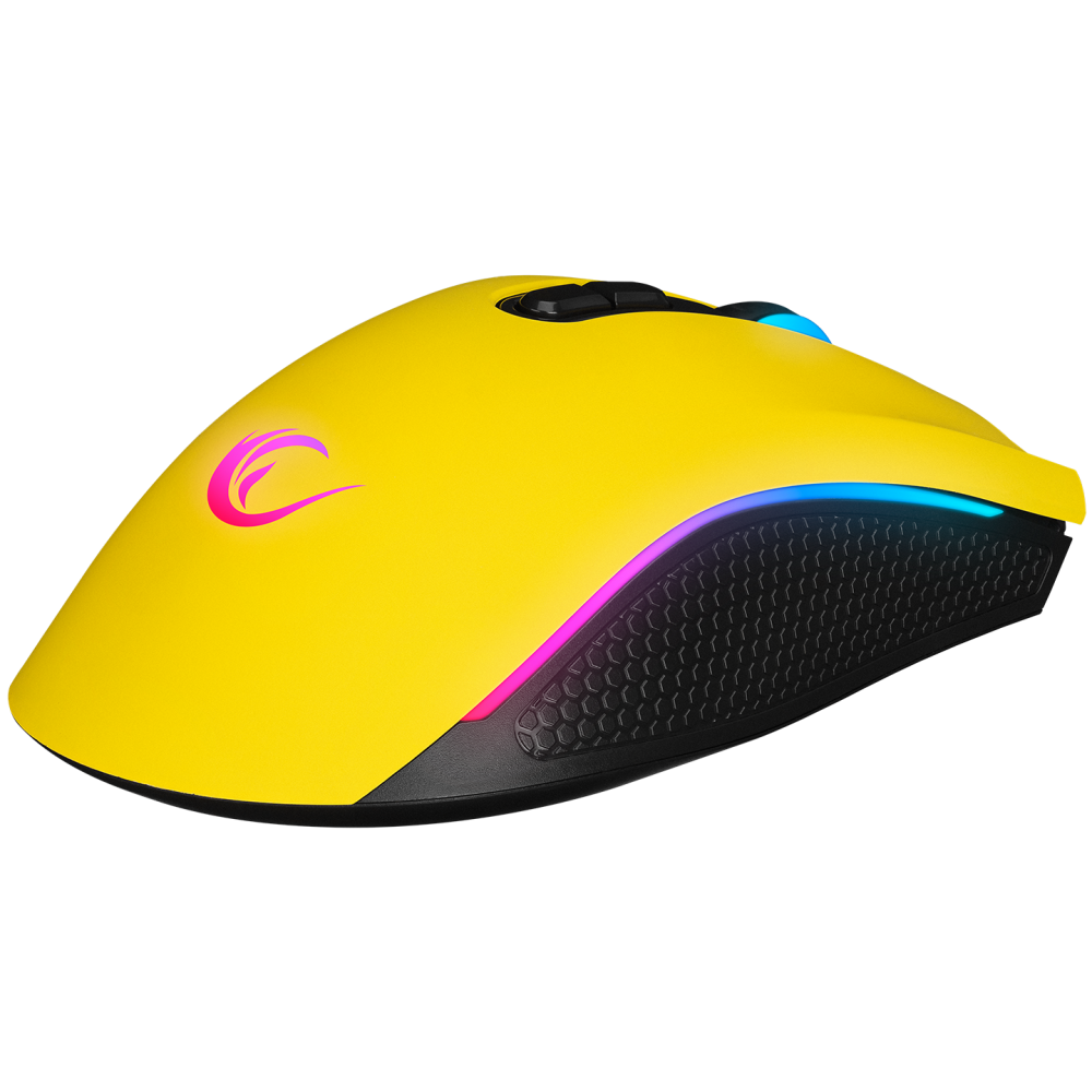 Mouse gaming Rampage SMX-R44, Iluminare RGB, 6400 DPI, 7 Butoane, Programabil, Galben