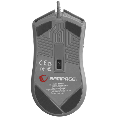 Mouse gaming Rampage SMX-R21 COMPACT, Iluminare RGB, Senzor Instant A825, 7200 DPI1000Hz, 7 Butoane, Programabil, AlbGri