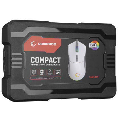 Mouse gaming Rampage SMX-R21 COMPACT, Iluminare RGB, Senzor Instant A825, 7200 DPI1000Hz, 7 Butoane, Programabil, AlbGri