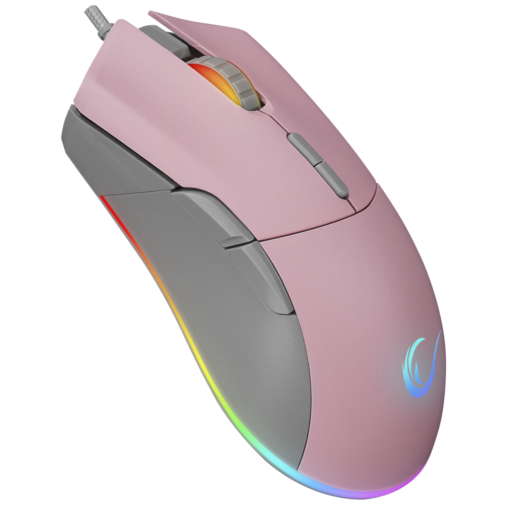 Mouse gaming Rampage SMX-R21 COMPACT, Iluminare RGB, Senzor Instant A825, 7200 DPI1000Hz, 7 Butoane, Programabil, PinkGri