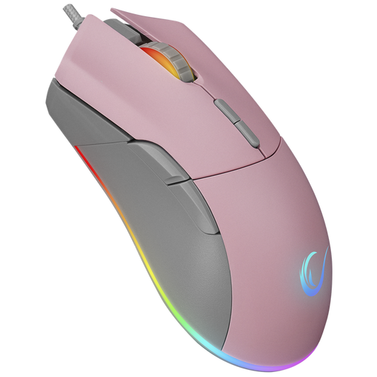 Mouse gaming Rampage SMX-R21 COMPACT, Iluminare RGB, Senzor Instant A825, 7200 DPI1000Hz, 7 Butoane, Programabil, PinkGri