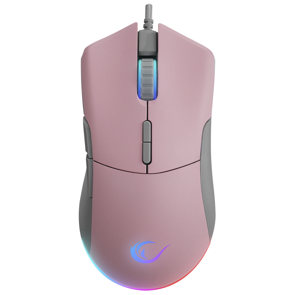 Mouse gaming Rampage SMX-R21 COMPACT, Iluminare RGB, Senzor Instant A825, 7200 DPI1000Hz, 7 Butoane, Programabil, PinkGri