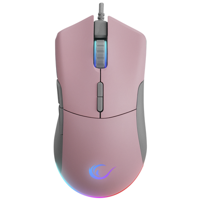 Mouse gaming Rampage SMX-R21 COMPACT, Iluminare RGB, Senzor Instant A825, 7200 DPI1000Hz, 7 Butoane, Programabil, PinkGri